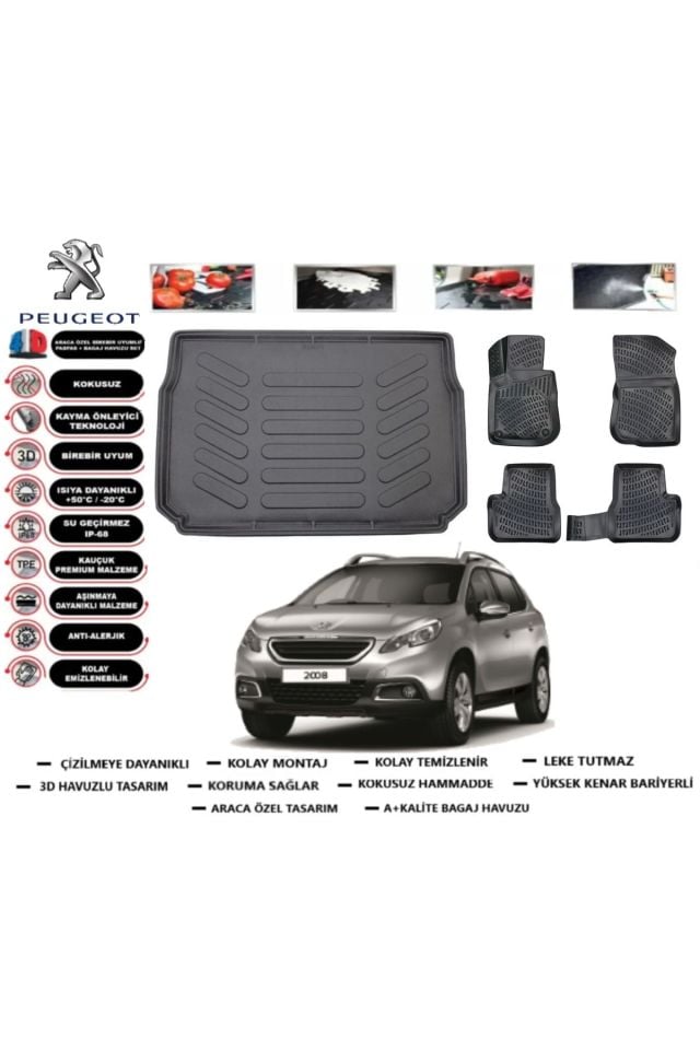 Peugeot 2008 2018 Model Bagaj Havuzu Araca Özel Paspas Takımı Prrox