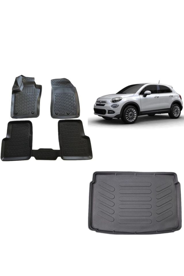 Fiat 500X 2020 Model 3D Bagaj Havuzu+3D Havuzlu Araca Özel Paspas Takımı