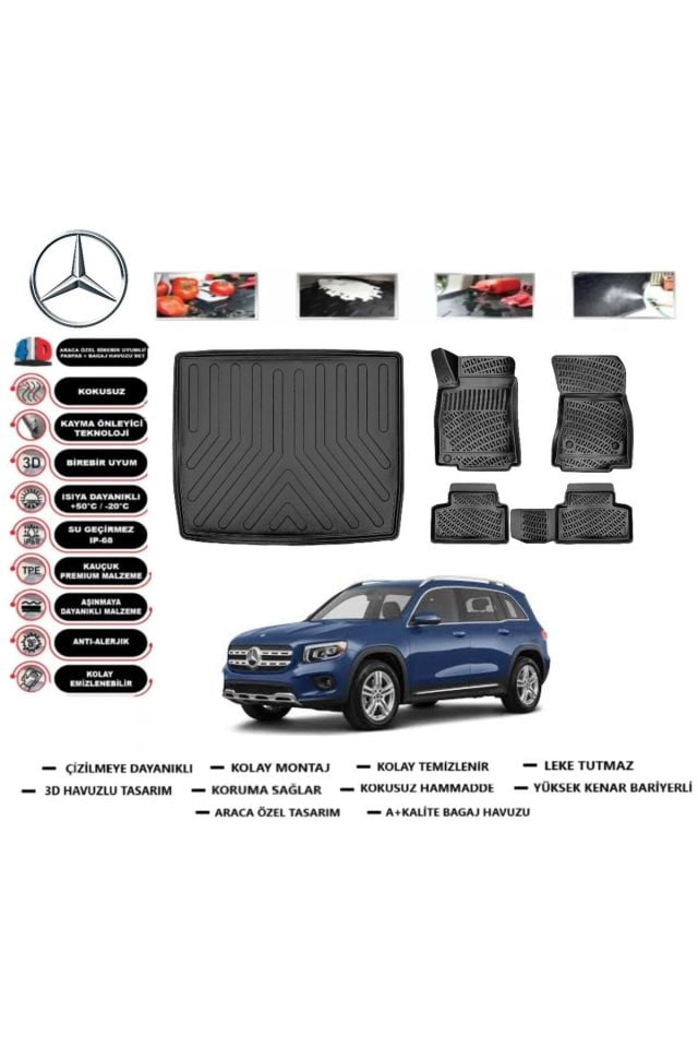 Mercedes GLB 2020 Model Alt Bagaj Havuzu Araca Özel Paspas Takımı Prrox