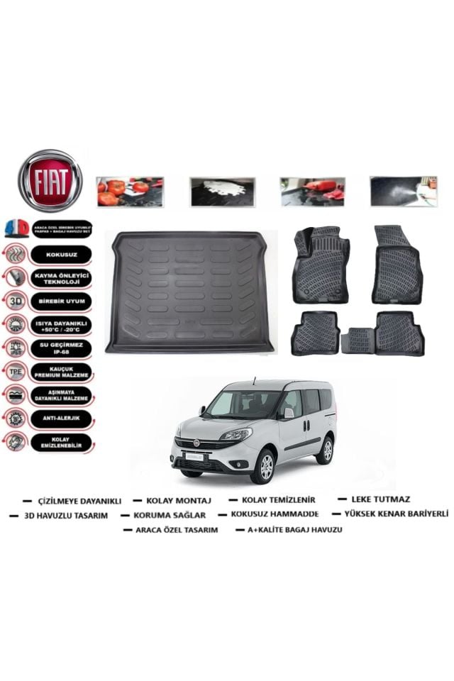 Fiat Doblo 2017 Model Bagaj Havuzu Araca Özel Paspas Takımı Prrox