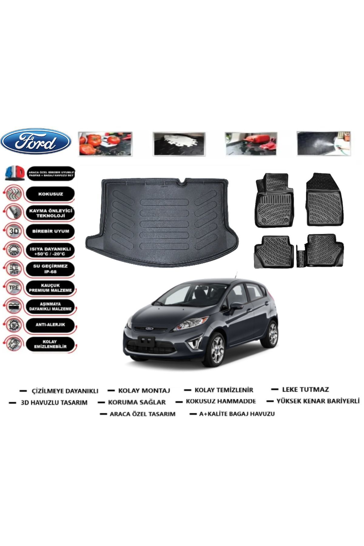Ford Fiesta 2011 Model Bagaj Havuzu Araca Özel Paspas Takımı Prrox