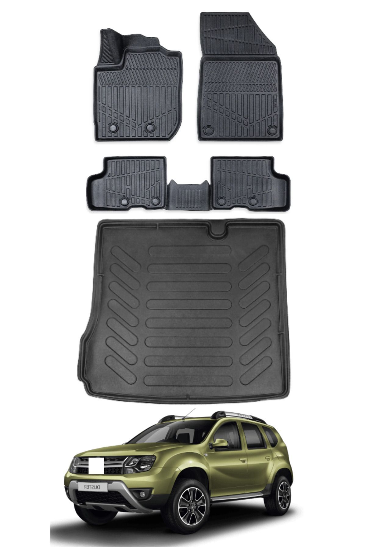 Dacia Duster 4X2 2020 Model Bagaj Havuzu Araca Özel Siyah Paspas Takımı