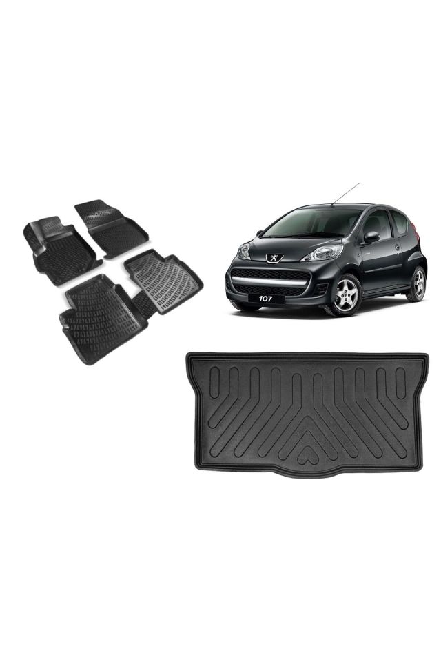 Peugeot 107 2007 Model 3D Bagaj Havuzu+3D Havuzlu Araca Özel Paspas Takımı