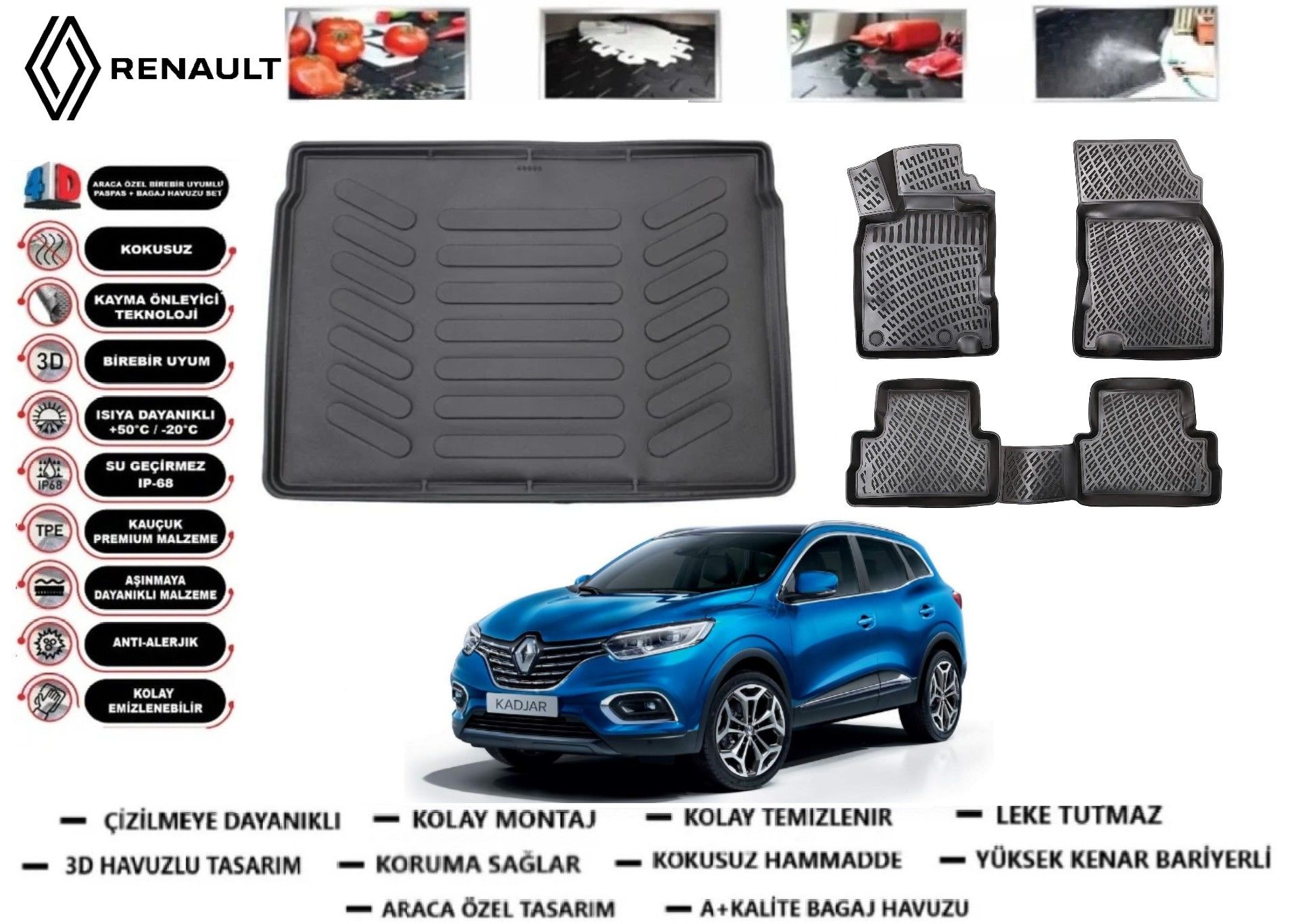 Renault Kadjar 2015 Sonrası 3D Bagaj Havuzu+3D Araca Özel Paspas Takımı
