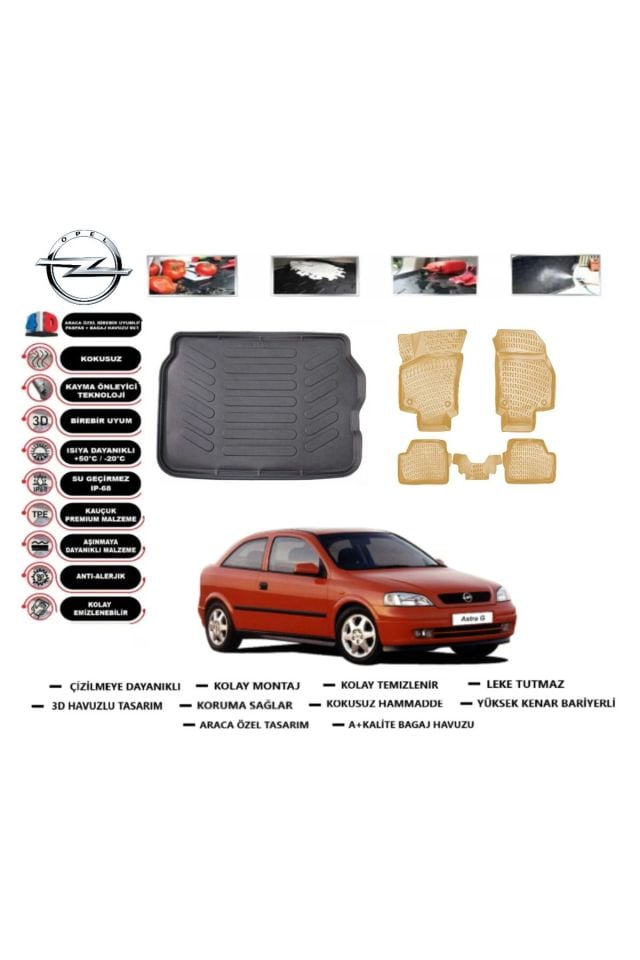 Opel Astra G HB 2002 Model Bagaj Havuzu+Araca Özel Bej Paspas Takımı Flex