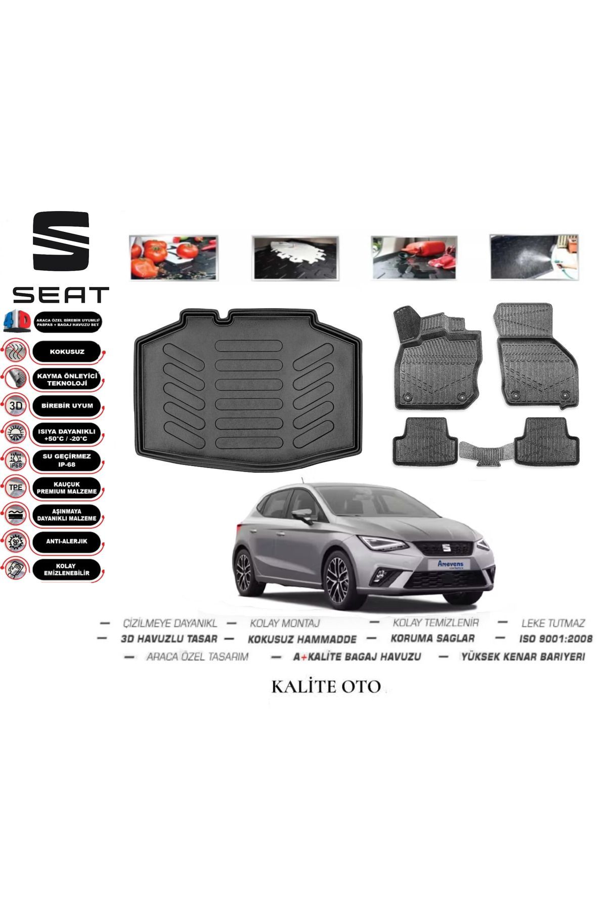 Seat İbiza HB 2018 Model 3D Bagaj Havuzu+4D Havuzlu Paspas Seti