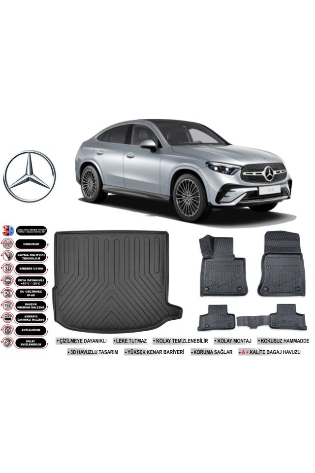 Mercedes Glc Coupe 2025 Model Bagaj Havuzu Araca Özel Siyah Havuzlu Paspas Takımı Sett