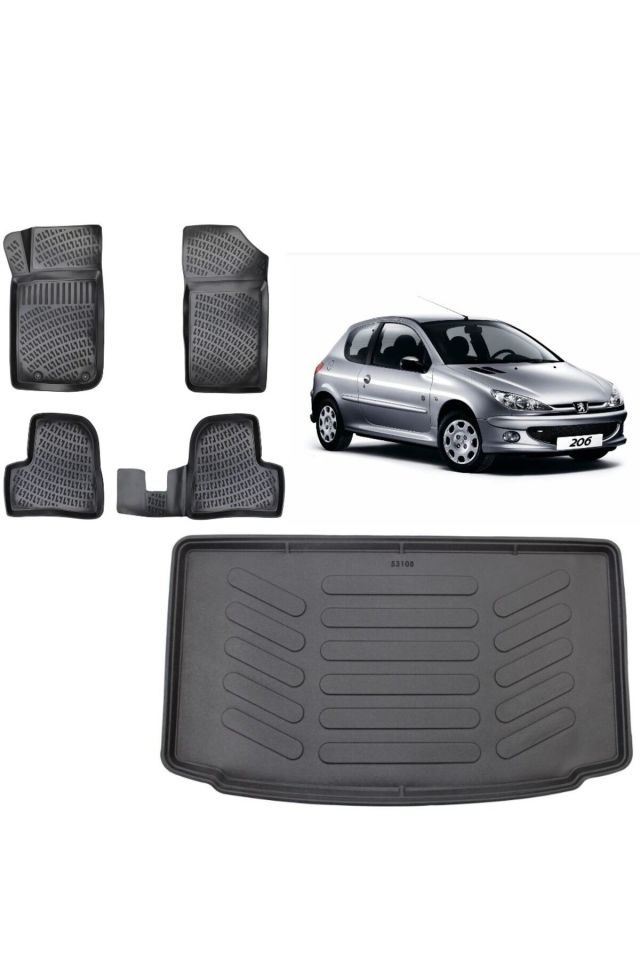 Peugeot 206 Hatchback 2006 Model 3D Bagaj Havuzu+3D Havuzlu Araca Özel Paspas Takımı