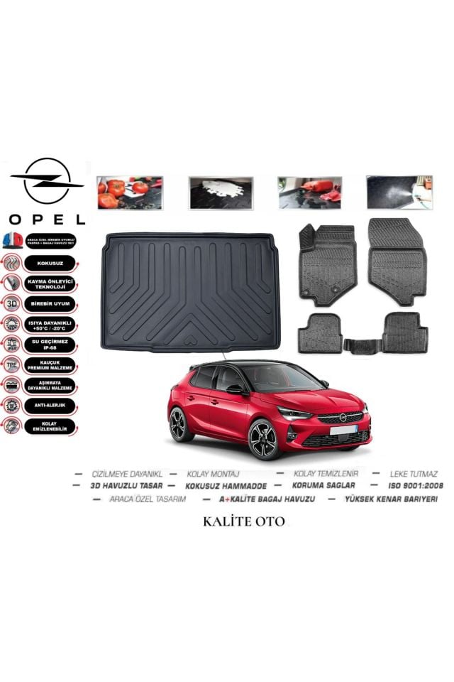 Opel Corsa F 2021 Model 3D Bagaj Havuzu+4D Havuzlu Paspas Setii