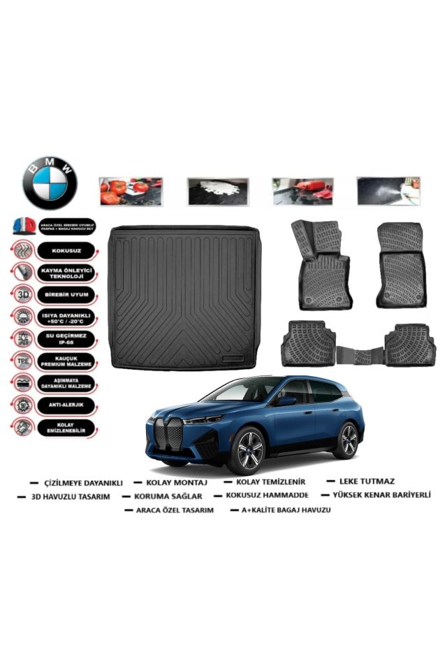Bmw iX 2023 Model Bagaj Havuzu Araca Özel Paspas Takımı Prrox