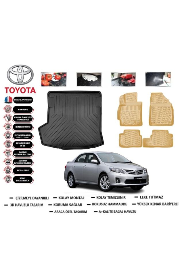 Toyota Corolla 2012 Model Bagaj Havuzu(paspası)+Araca Özel Bej Paspas Takımı Flex