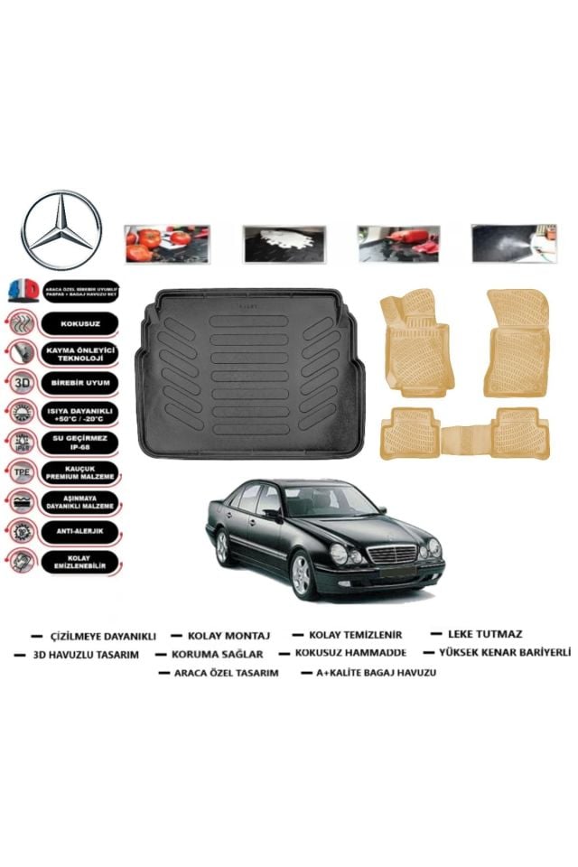 Mercedes E serisi W 210 1996 Model Bagaj Havuzu+Araca Özel Bej Paspas Takımı Flex