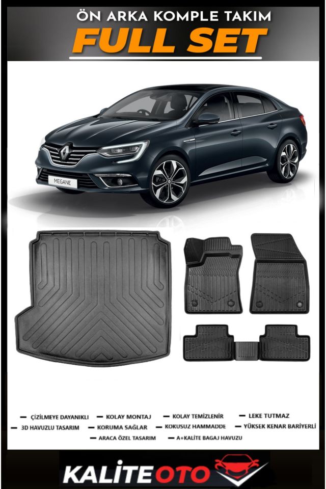 Renault Megane 4 Sol Kulak Bagaj Havuzu+4.5D Havuzlu Paspas Seti 2022 Model