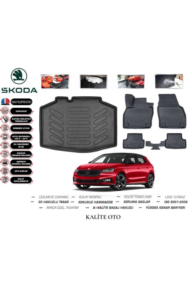Skoda Fabia 2024 Model 3D Bagaj Havuzu+4D Havuzlu Paspas Seti