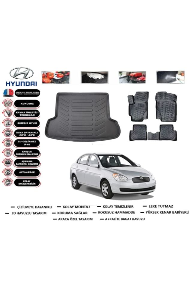 Hyundai Accent Era 2015 Model Bagaj Havuzu Araca Özel Paspas Takımı kauçuk