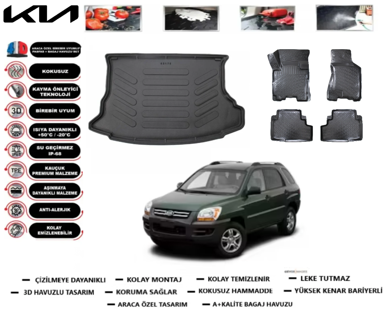 Kia Sportage 2005-2010 3D Bagaj Havuzu+3D Araca Özel Paspas Takımı