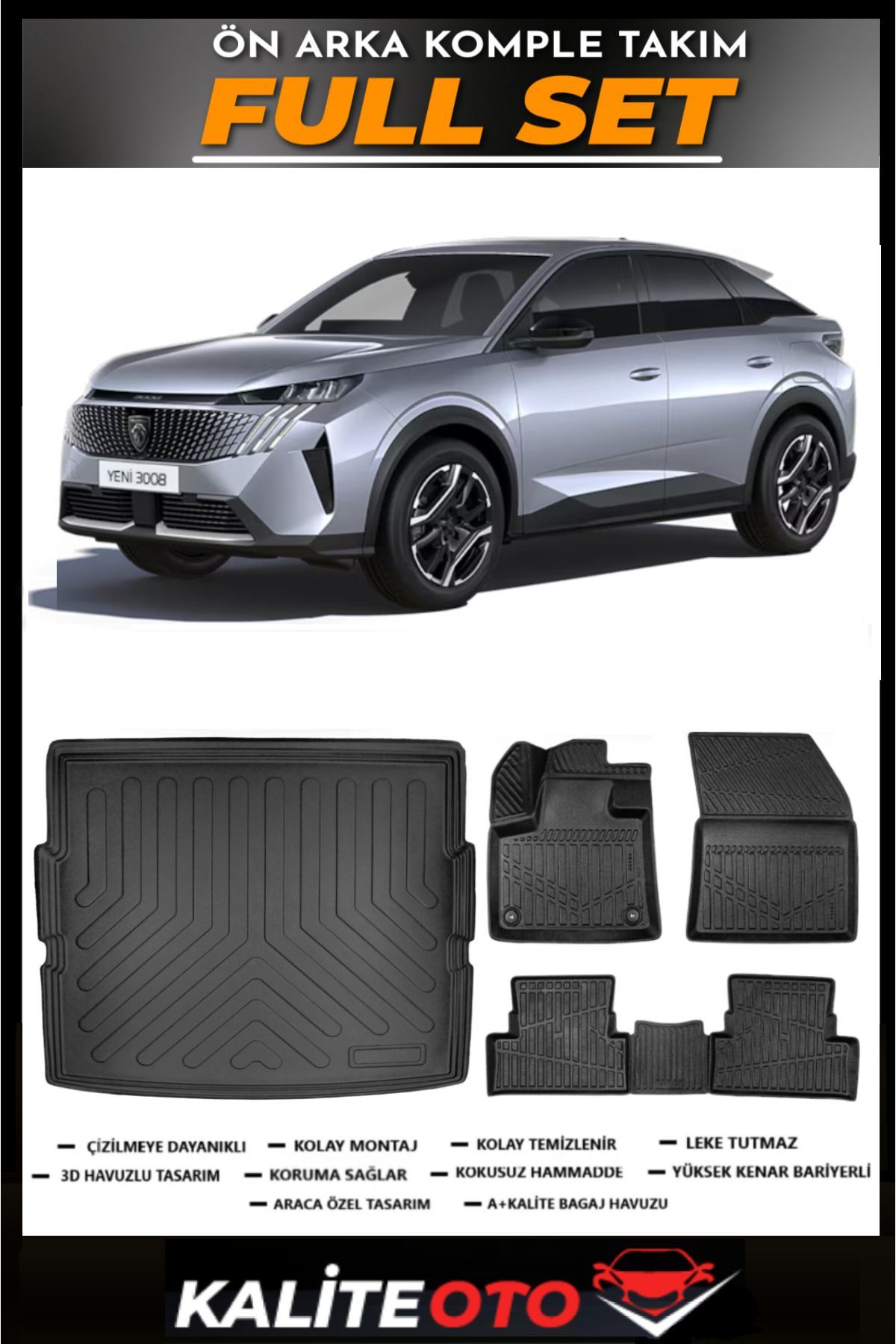 Peugeot 3008 Hybrid Alt Bagaj Havuzu+4.5D Havuzlu Paspas Seti 2024 Model