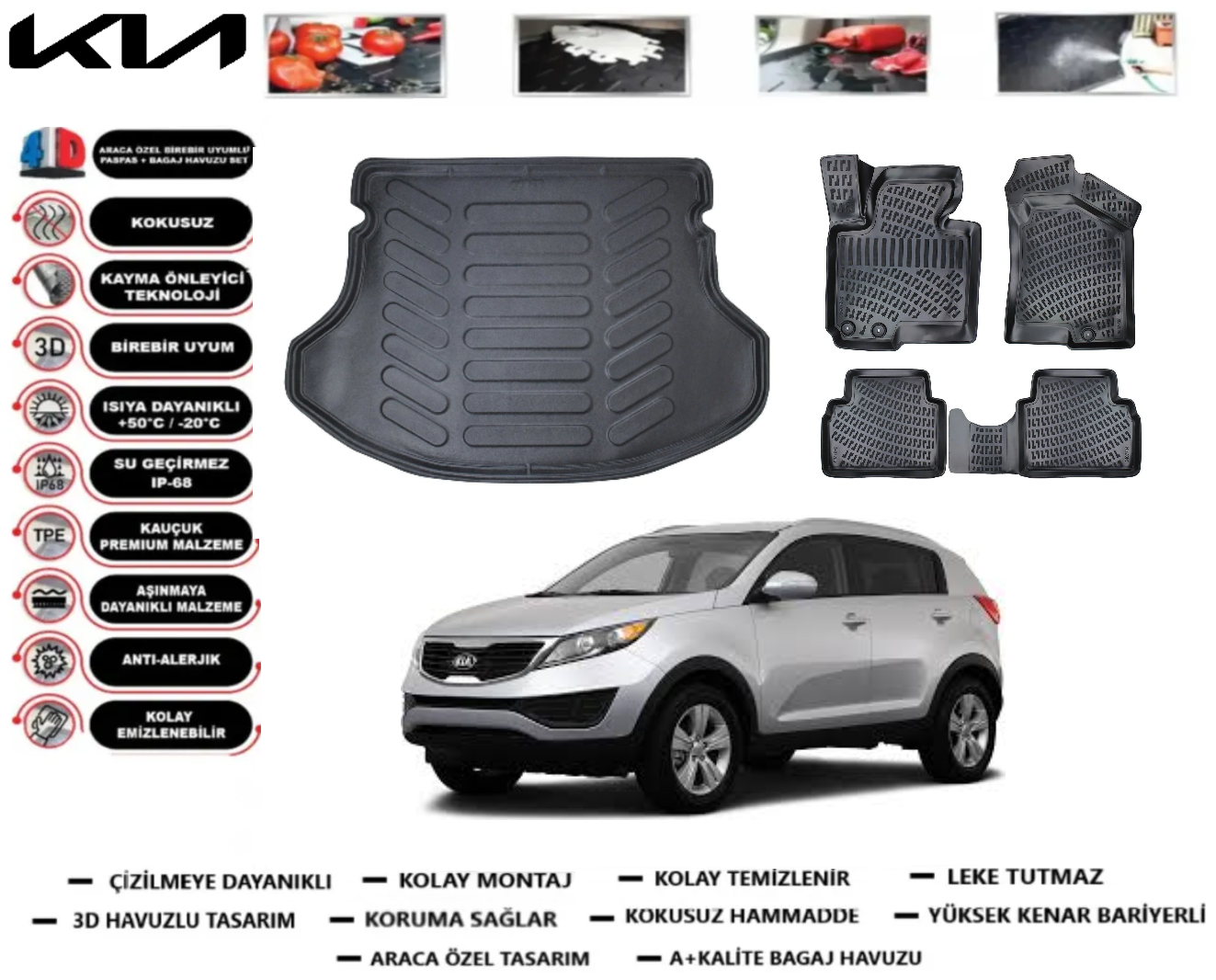 Kia Sportage 2011-2015 3D Bagaj Havuzu+3D Araca Özel Paspas Takımı