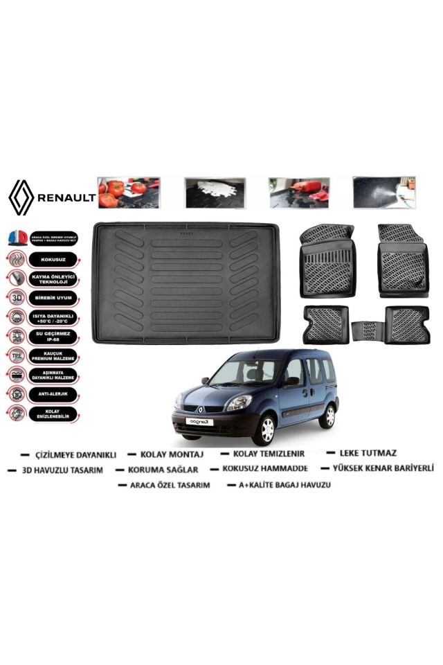 Renault Kangoo Combi 2004 Model Bagaj Havuzu Araca Özel Paspas Takımı Prrox