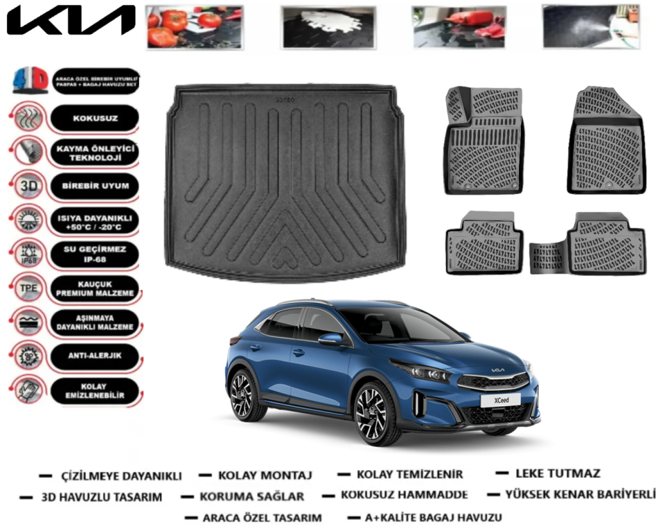 Kia XCeed 2019 Sonrası 3D Alt Bagaj Havuzu+3D Havuzlu Paspas Takımı