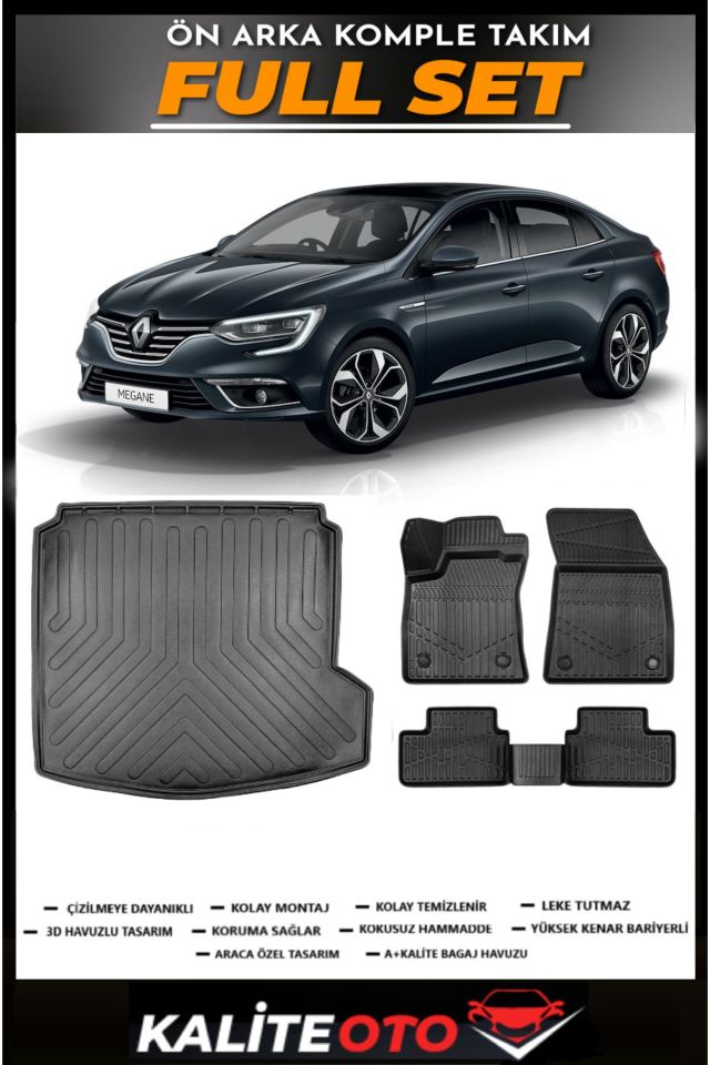 Renault Megane 4 Sağ Kulak Bagaj Havuzu+4.5D Havuzlu Paspas Seti 2017 Model