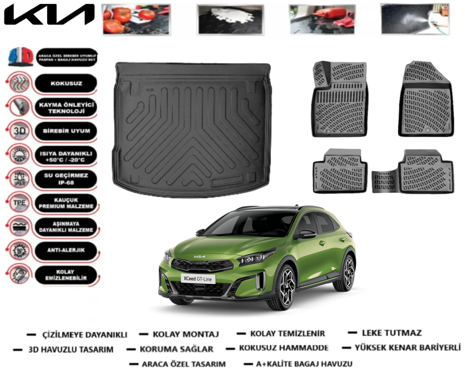 Kia XCeed Mild Hibrit 2019 Sonrası 3D Bagaj Havuzu+3D Havuzlu Paspas Takımı