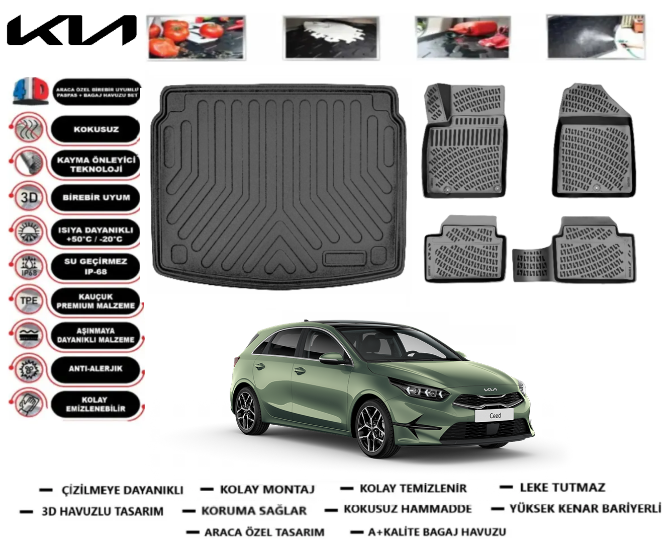 Kia Ceed 2022 Sonrası 3D Alt Bagaj Havuzu+3D Havuzlu Paspas Takımı