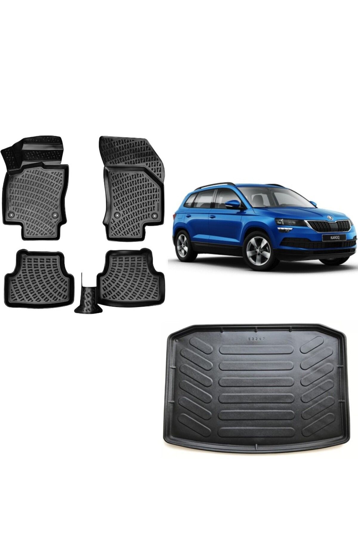 Skoda Karoq 2017 Model 3D Bagaj Havuzu+3D Havuzlu Araca Özel Paspas Takımı