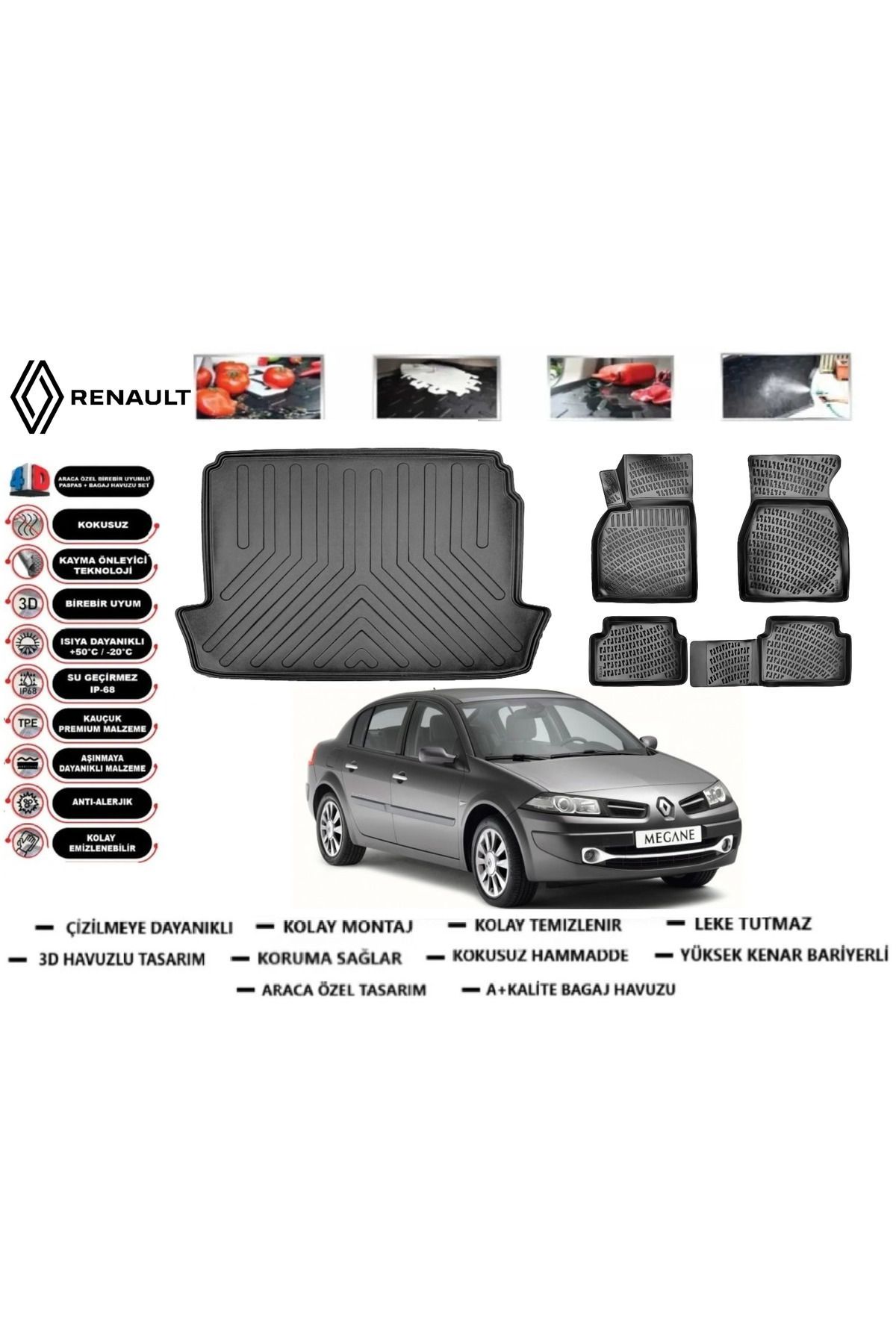Renault Megane 2 Sedan 2003 Model Bagaj Havuzu Araca Özel Paspas Takımı Prrox