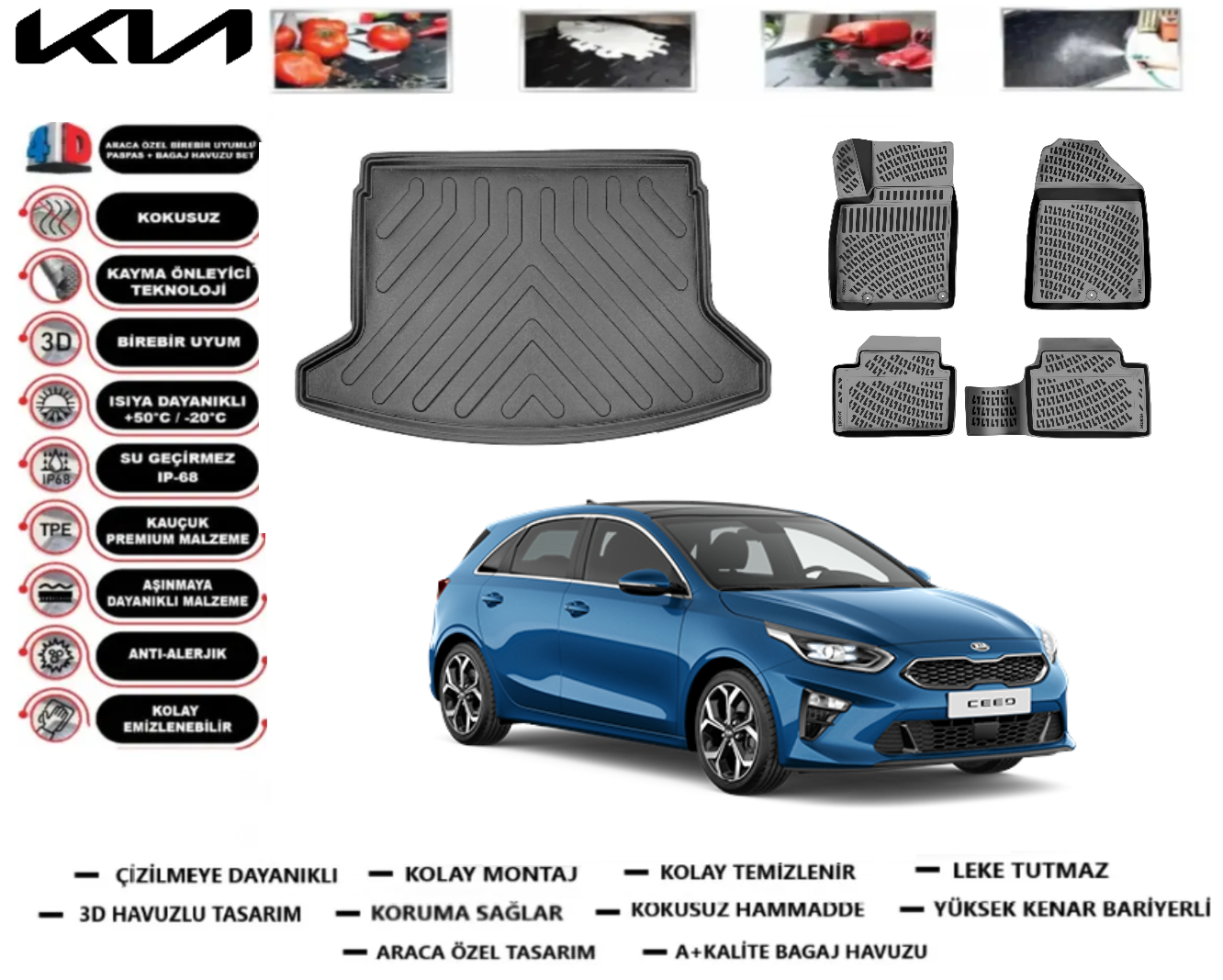 Kia Ceed 2018-2022 3D Bagaj Havuzu+3D Havuzlu Paspas Takımı