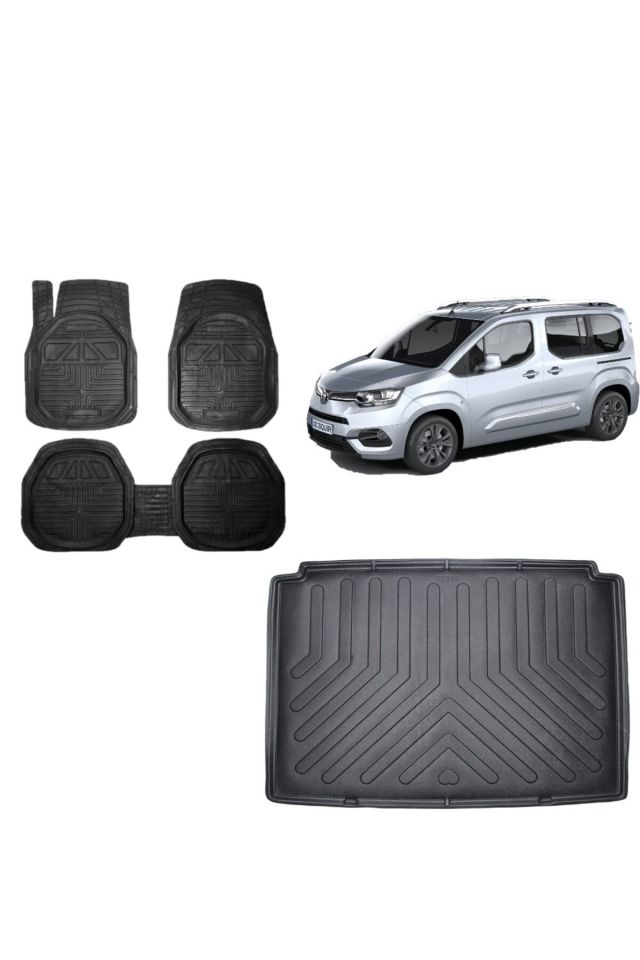Toyota Proace City Seperatörlü 2024 Model 3D Bagaj+3D Havuzlu Ekstra Siyah Paspas