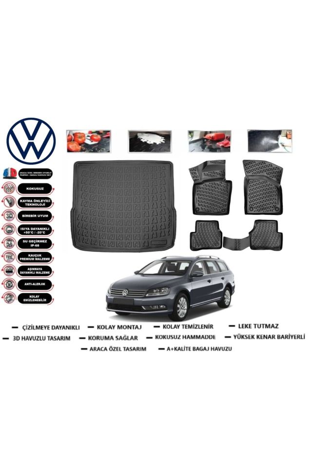 Volkswagen Passat B7 Variant 2014 Model Bagaj Havuzu Araca Özel Paspas Takımı Prrox