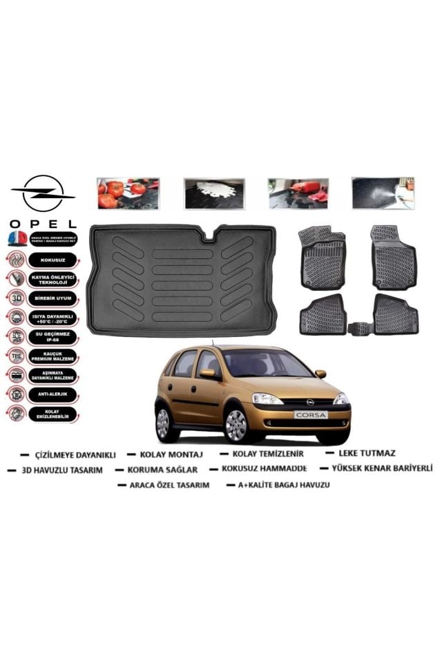 Opel Corsa C 2001 Model Bagaj Havuzu Araca Özel Paspas Takımı kauçuk