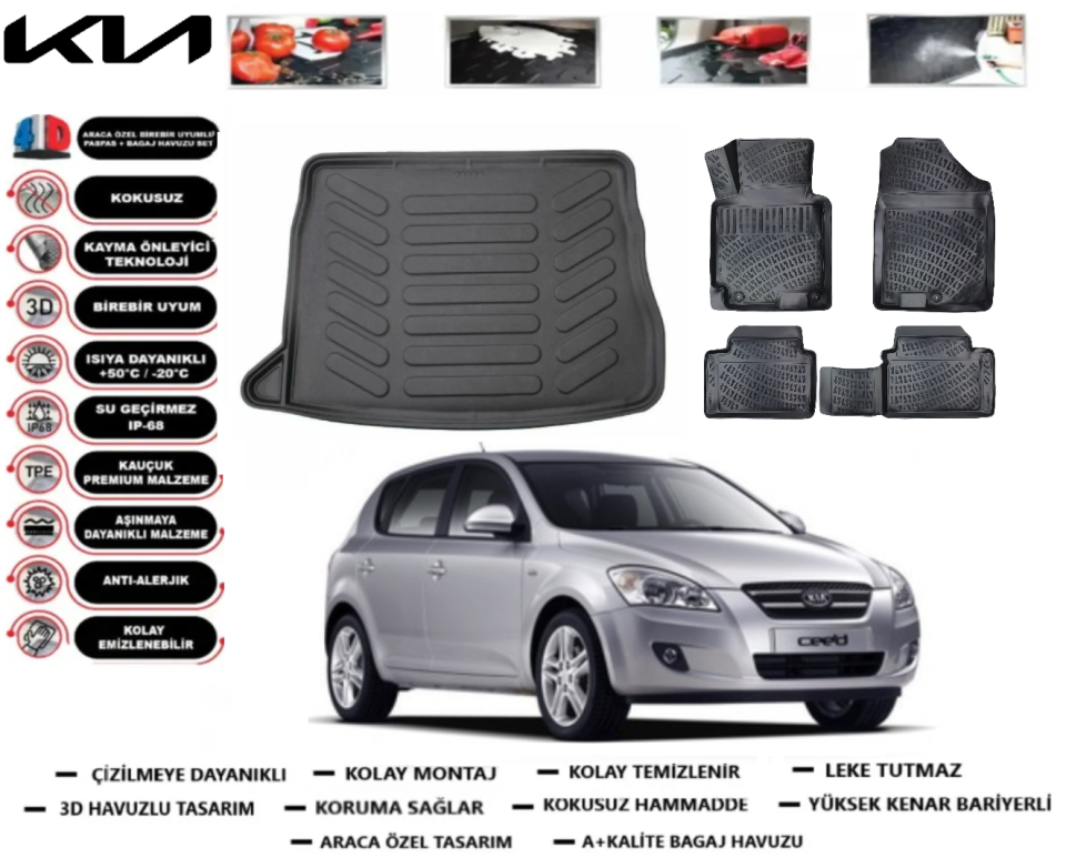 Kia Ceed 2006-2012 3D Bagaj Havuzu+3D Havuzlu Paspas Takımı