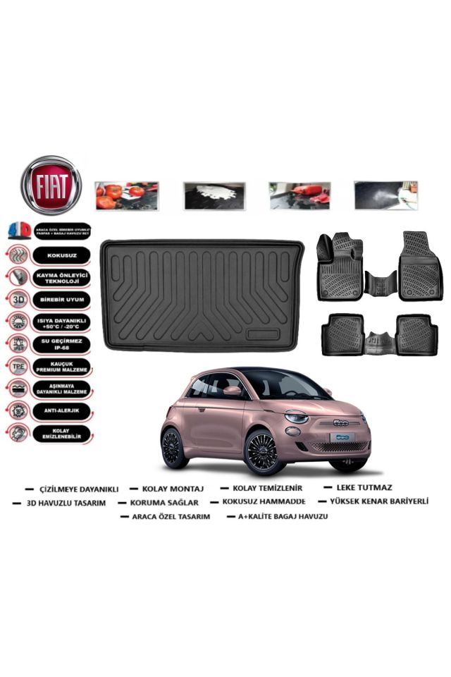 Fiat 500 E (Elektrikli ) 2021 Model Bagaj Havuzu Araca Özel Paspas Takımı Prrox