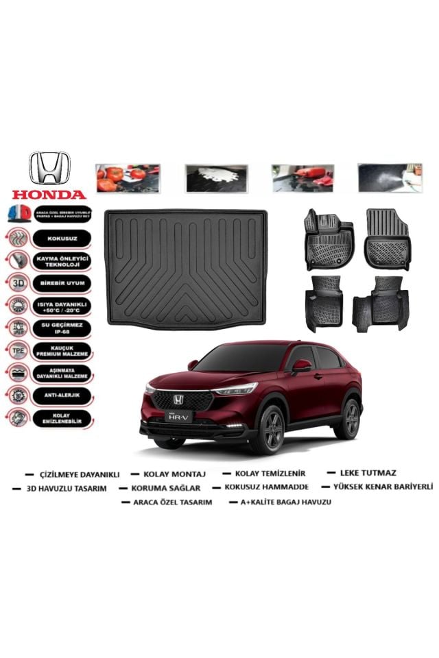 Honda HR-V 2025 Model Bagaj Havuzu Araca Özel Paspas Takımı kauçuk