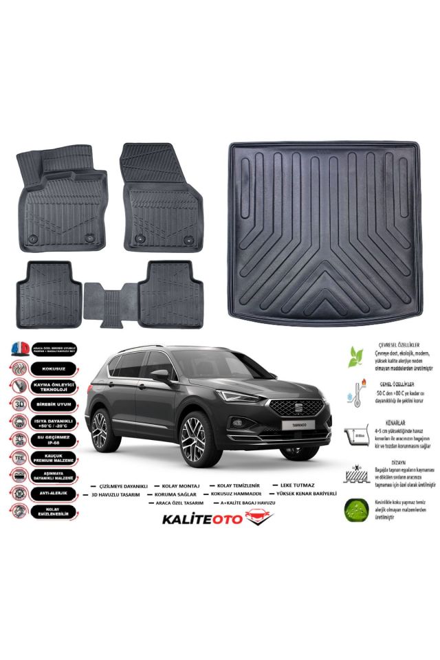 Seat Taracco 2024 Model 5 Koltuk Esnek Bagaj Havuzu Araca Özel Siyah Paspas Takımı