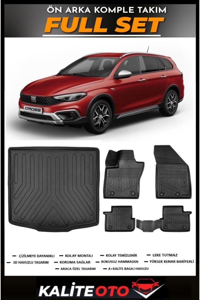 Fiat Egea Cross Uyumlu Vagon Alt Bagaj Havuzu+4.5D Havuzlu Paspas Seti 2023 Model