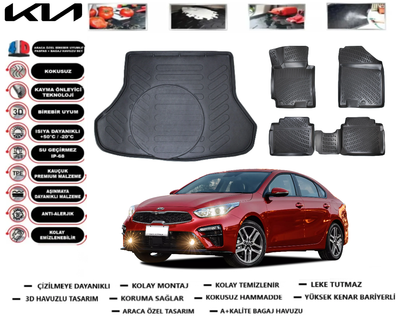 Kia Cerato 2018-2022 3D Bagaj Havuzu+3D Araca Özel Paspas Takımı