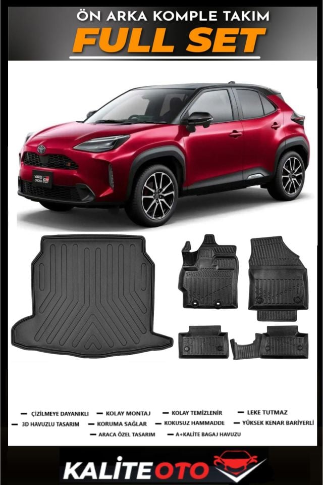 Toyota Uyumlu Yaris Cross Alt Bagaj Havuzu+4.5D Havuzlu Paspas Seti 2024 Model