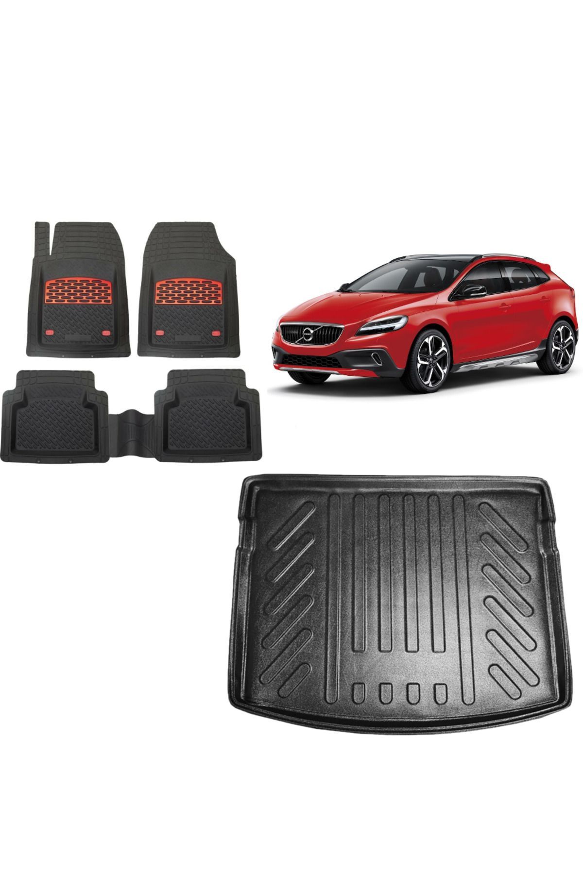 V40 2013 Model 3D Üst Bagaj Havuzu+3D Havuzlu Safirr Kırmızı Kromlu Paspas