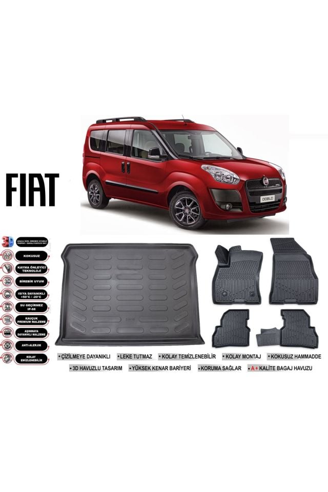 Fiat Doblo 2013 Model Bagaj Havuzu Araca Özel Siyah Havuzlu Paspas Takımı Sett