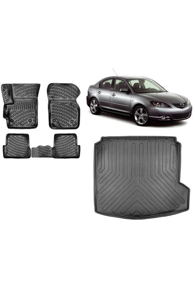 Mazda 3 2006 Model 3D Bagaj Havuzu+3D Havuzlu Araca Özel Paspas Takımı