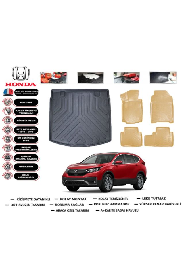 Honda CRV 2018 Model Üst Bagaj Havuzu(paspası)+Araca Özel Bej Paspas Takımı Flex
