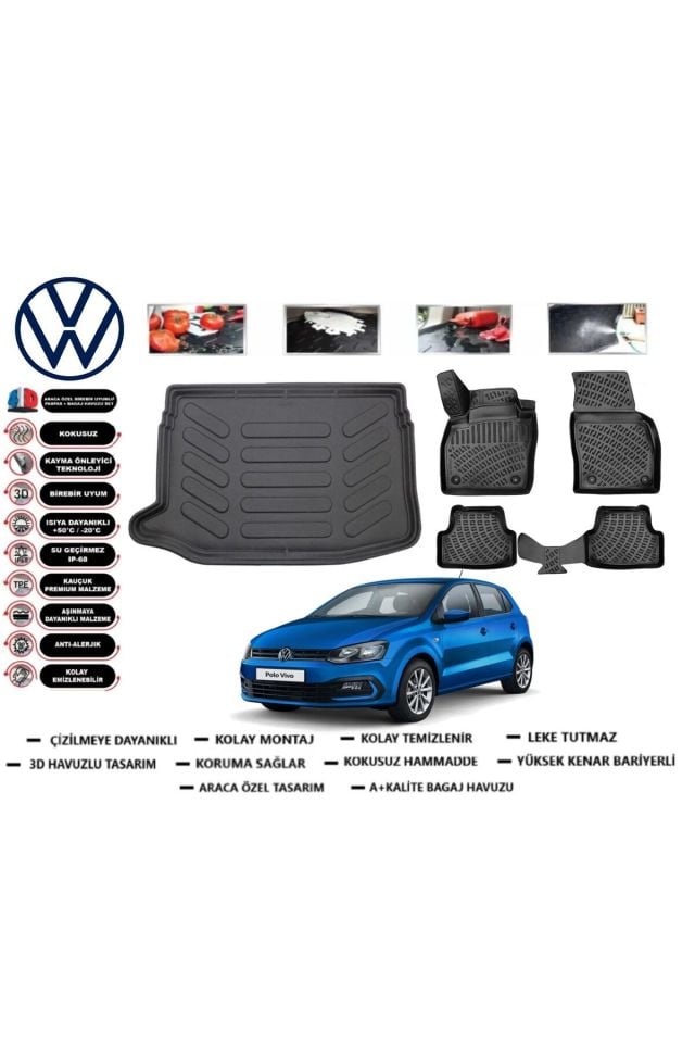 Volkswagen Polo 6R 2013 Model Üst Bagaj Havuzu Araca Özel Paspas Takımı Prrox