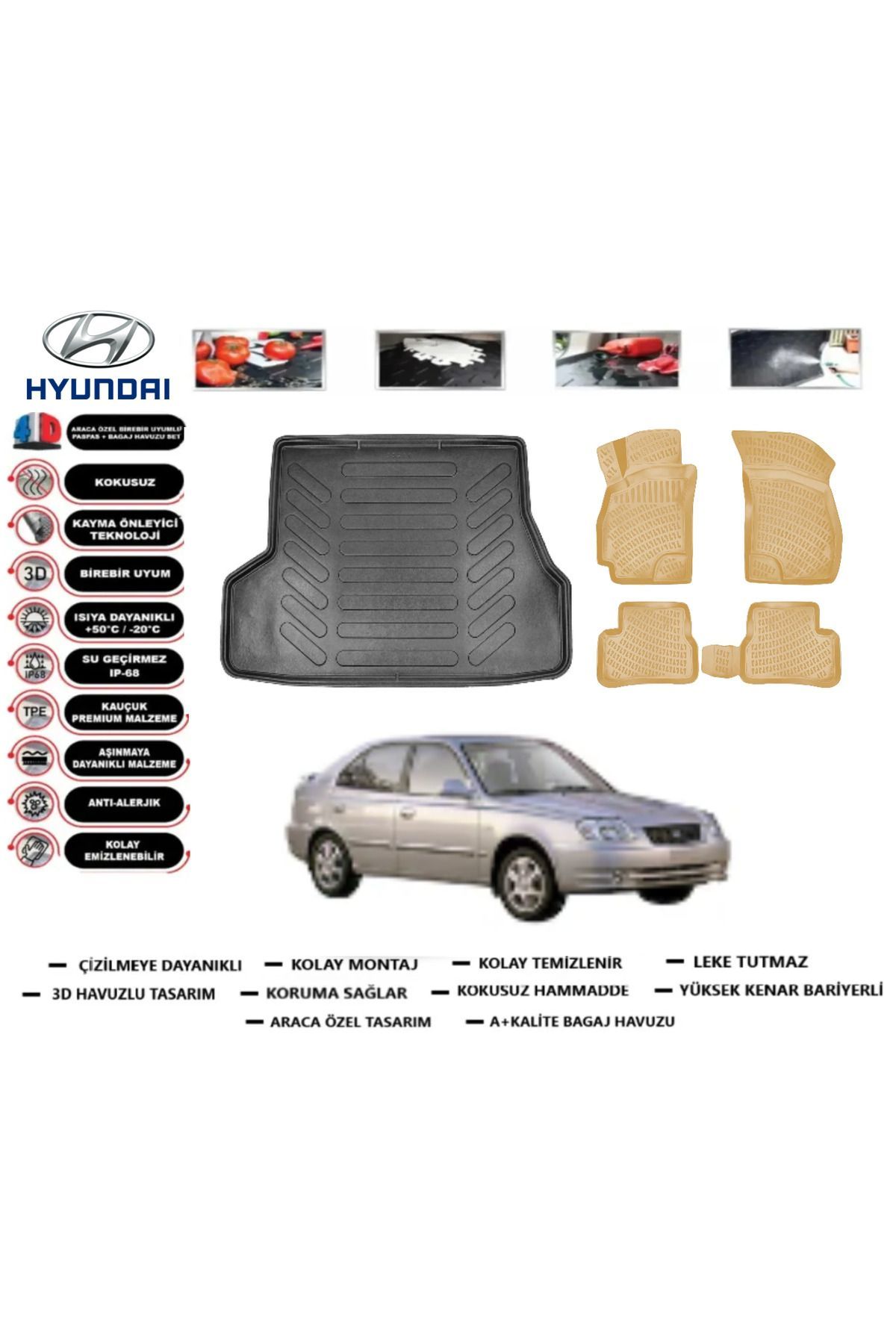 Hyundai Admira 2001 Model Bagaj Havuzu(paspası)+Araca Özel Bej Paspas Takımı Flex