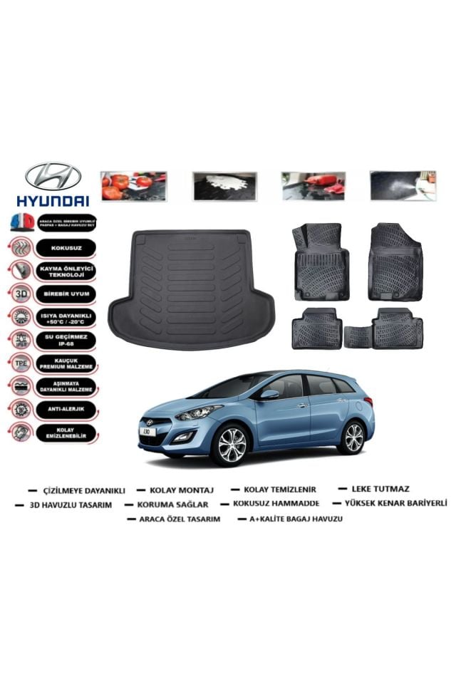 Hyundai i30 SW 2013 Model Bagaj Havuzu Araca Özel Paspas Takımı Flex