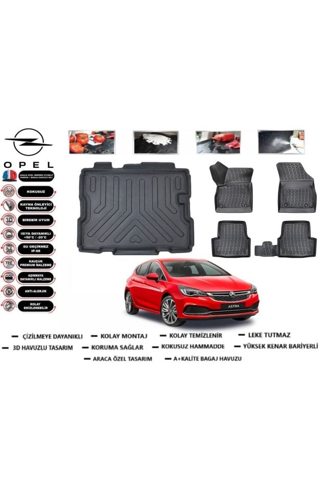 Opel Astra K HB 2024 Model Stepnesiz Tamir Kitli Bagaj Havuzu Araca Özel Paspas Takımı Prrox