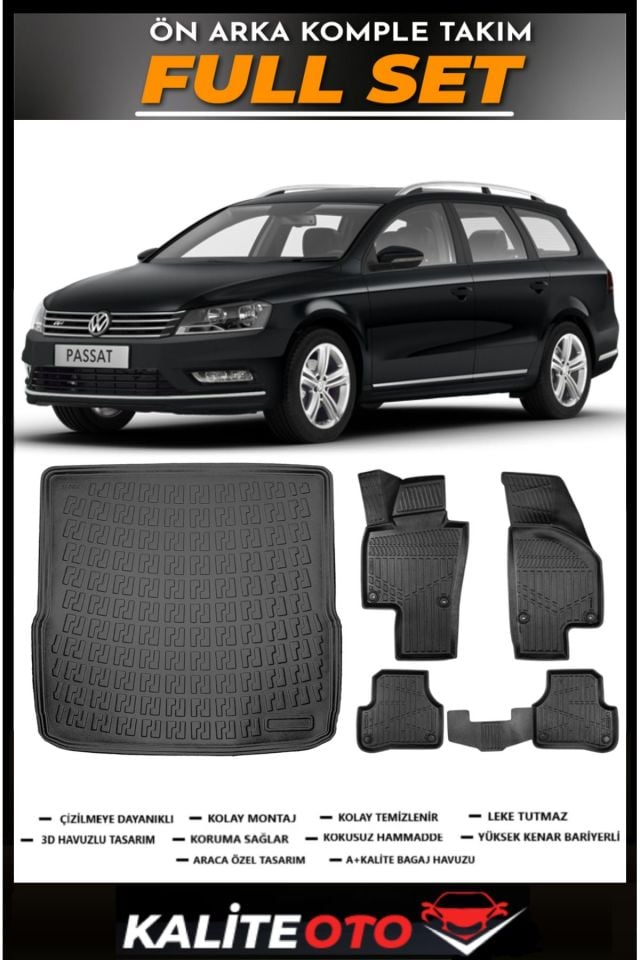 Volkswagen Passat B7 Variant Bagaj Havuzu+4.5D Havuzlu Paspas Seti 2011 Model