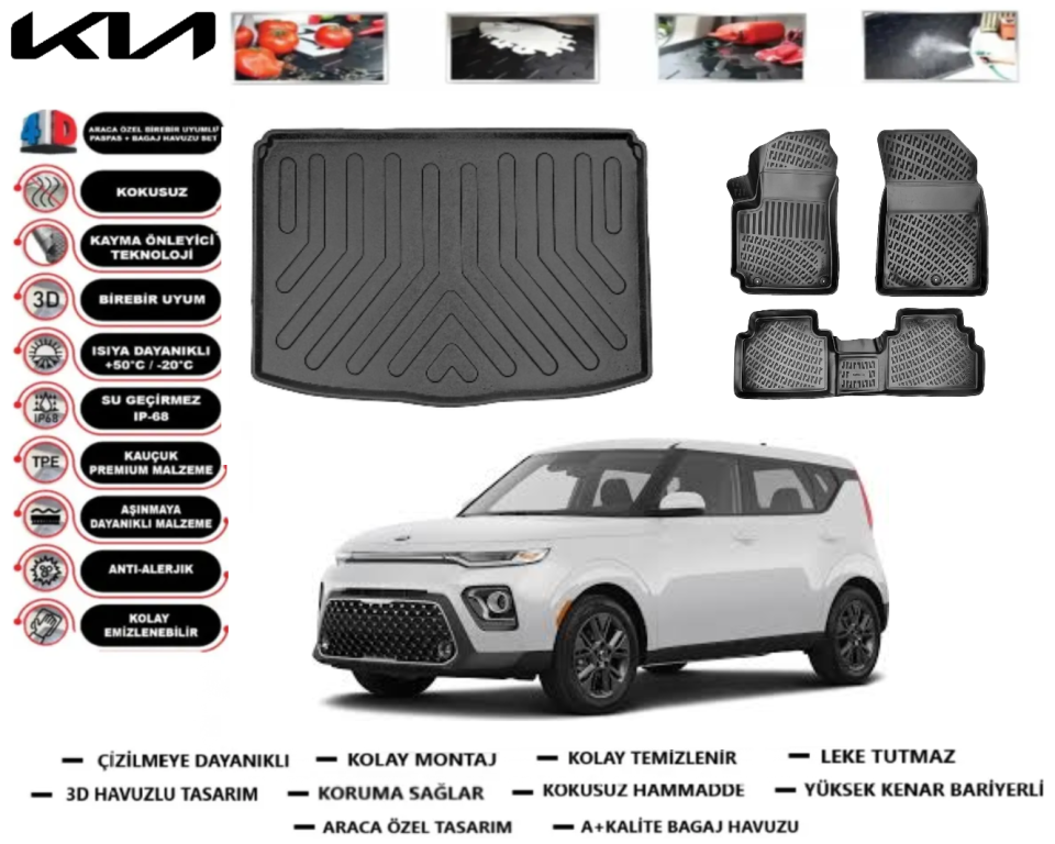 Kia Soul 2020 Sonrası 3D Bagaj Havuzu+3D Araca Özel Paspas Takımı